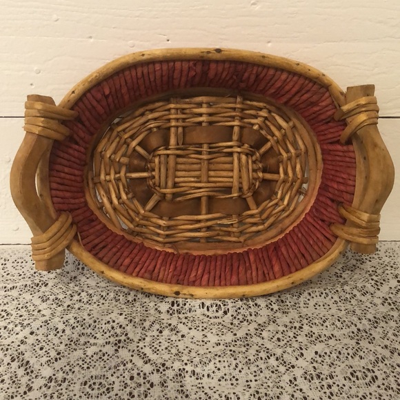 Wicker and Wood Basket Tray Bread Basket Display Basket - Picture 3 of 8